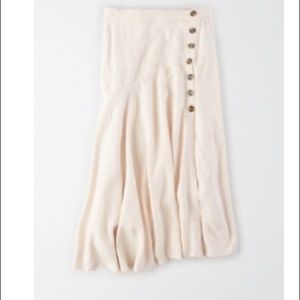 American Eagle High Waisted Button Midi Slip Skirt